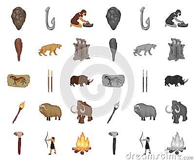 Life in the Stone Age cartoon,mono icons in set collection for design. Ancient people vector symbol stock web Vector Illustration