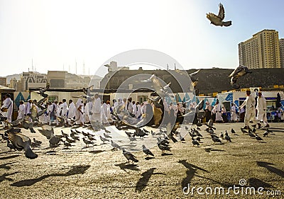 Daily life in street of holy city Mecca, during hajj and umrah period. Editorial Stock Photo