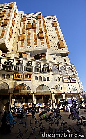 Hotel and accomodation and daily life in street of holy city Mecca, during hajj and umrah period. Editorial Stock Photo