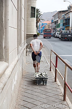 Life on the streets of Mindelo. Fish market. Editorial Stock Photo