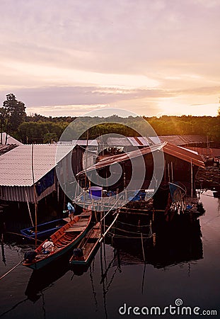 Life style community river long-tailed boat Stock Photo