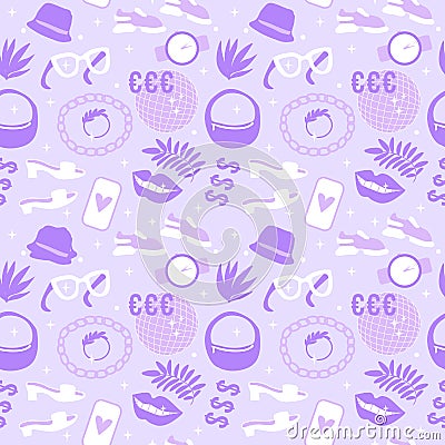 Life style shoes and accessories seamless pattern. Vector illustration shoes, sneakers, bag and accessories. Surface Vector Illustration