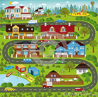 Life in the suburbs Vector Illustration