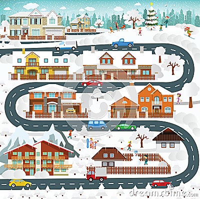 Life in the suburbs - winter Vector Illustration