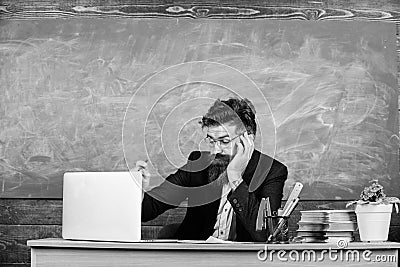 Life of teacher full of stress. Educators more stressed at work than average people. Educator bearded man sleepy face Stock Photo