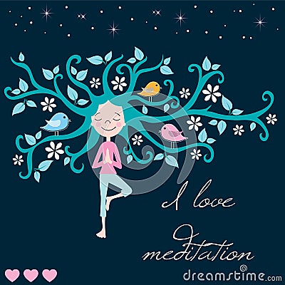 Life tree meditation and girl vector Vector Illustration