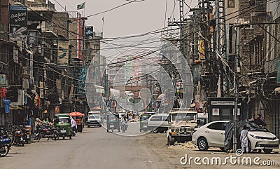 Daily Life View to the Peshawar City Center Empty Streets, Pakistan Editorial Stock Photo