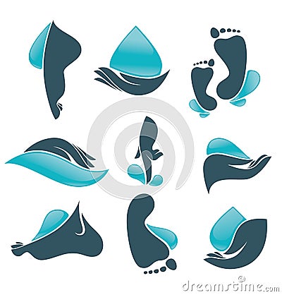 Life in water, collection of clean women hands and foot Vector Illustration