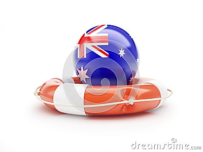 Lifebelt with Australia flag help on a white background Cartoon Illustration