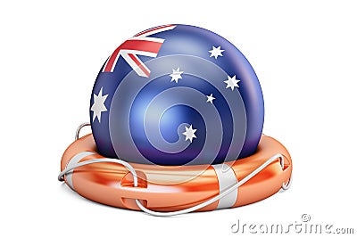 Lifebelt with Australia flag, safe, help and protect concept. 3D rendering Stock Photo