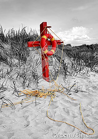 Lifebelt on a Beach Stock Photo