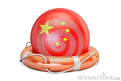 Lifebelt with China flag, safe, help and protect concept. 3D Stock Photo