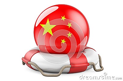 Lifebelt with Chinese flag. Safe, help and protect of China concept. 3D rendering Stock Photo