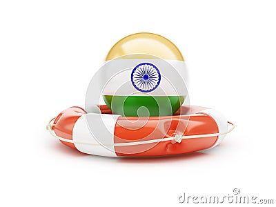 Lifebelt with India flag help on a white background Cartoon Illustration