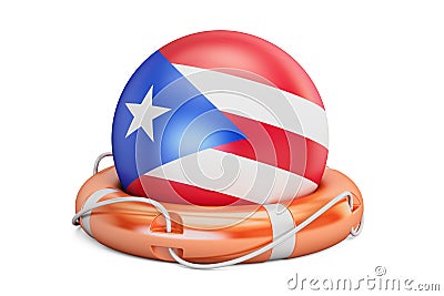 Lifebelt with Puerto Rico flag, safe, help and protect concept. Stock Photo