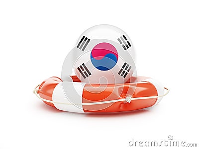 Lifebelt with South Korea flag help on a white background Cartoon Illustration