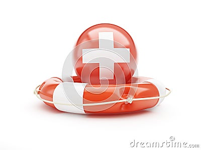 Lifebelt with Switzerland flag help on a white background Cartoon Illustration