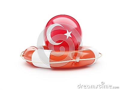 Lifebelt with Turkey flag help on a white background Cartoon Illustration