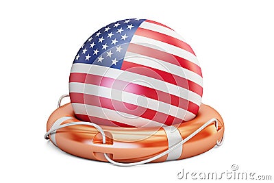 Lifebelt with USA flag, safe, help and protect concept. 3D rendering Stock Photo