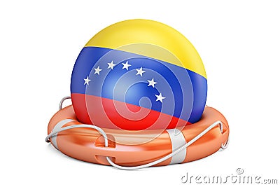 Lifebelt with Venezuela flag, safe, help and protect concept. 3D rendering Stock Photo