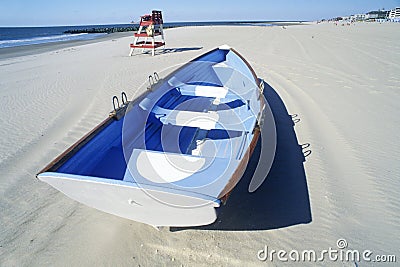 Lifeboat on Beach in the morning, Cape May, NJ Editorial Stock Photo