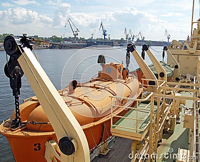 Lifeboat enclosed type on the icebreaker Krasin Stock Photo