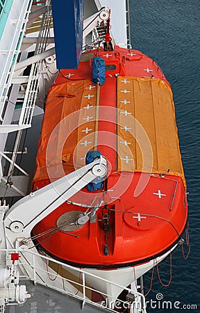 Lifeboat on ocean liner Stock Photo