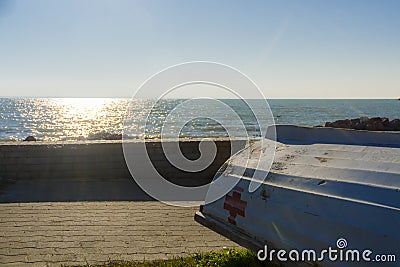 Lifeboat in winter in the beach of Balaton Editorial Stock Photo