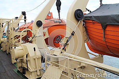 Lifeboats on icebreaker Krasin, Saint Petersburg Stock Photo