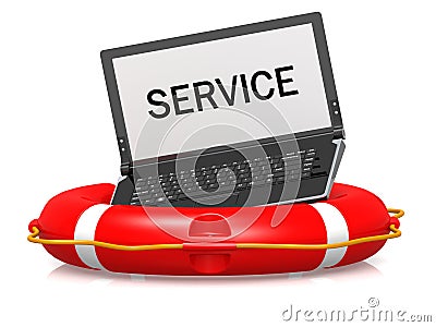 Lifebouy with laptop service Stock Photo