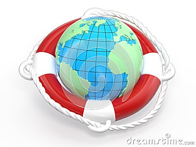 Lifebuoy and globe Earth Stock Photo