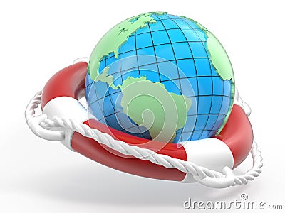 Lifebuoy and globe Earth Stock Photo