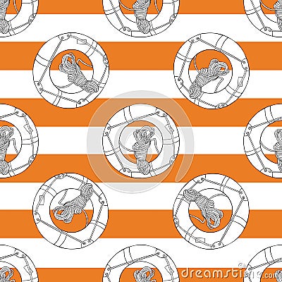 Lifebuoy hand drawn pattern on the orange strips Vector Illustration