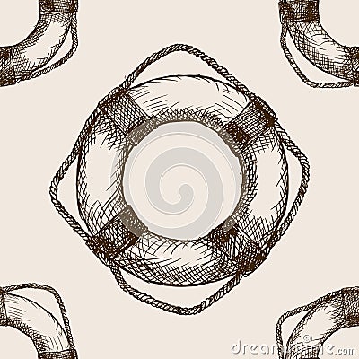 Lifebuoy hand drawn sketch seamless pattern vector Vector Illustration