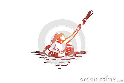 Lifebuoy, hand, help, safe, woman concept. Hand drawn isolated vector. Vector Illustration