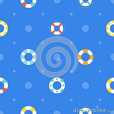 Lifebuoy, lifering or lifebelt seamless pattern summer theme Vector Illustration