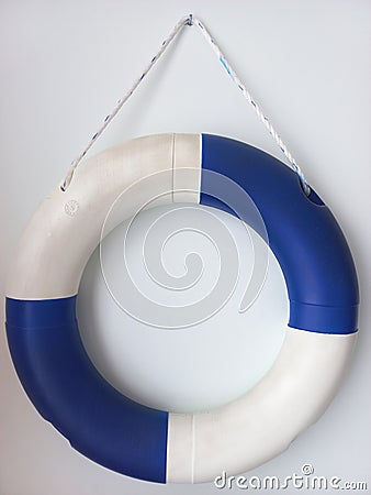 Lifebuoy ringbuoy white blue lifeguard wall decoration Stock Photo