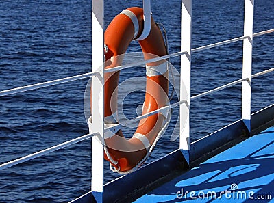 Lifebuoy and sea Stock Photo