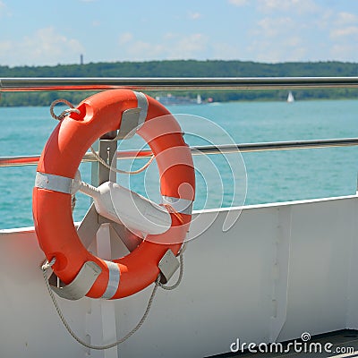 Lifebuoy on a ship Stock Photo