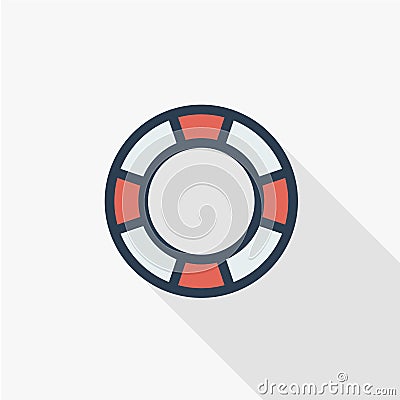 Lifebuoy thin line flat color icon. Linear vector symbol. Colorful long shadow design. Vector Illustration