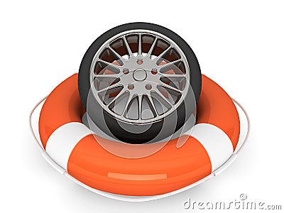 Lifebuoy with wheel tyre Stock Photo