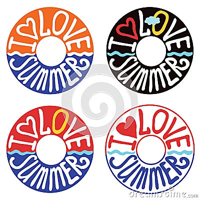 Lifebuoy from words I love summer.Typography Design Vector Illustration