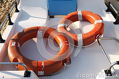 Lifebuoys in a boat Stock Photo