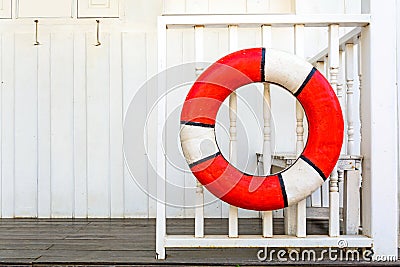 Lifebuoys on Wooden fence Stock Photo