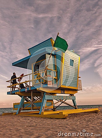 Lifeguard cabin on the shore of Miami South Beach ,march 2021 Editorial Stock Photo