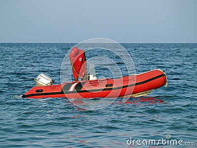 Lifeguard on a sea rescue boat on duty Editorial Stock Photo