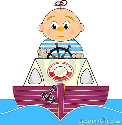 Lifeguard, Motor boat and sailor boy Vector Illustration