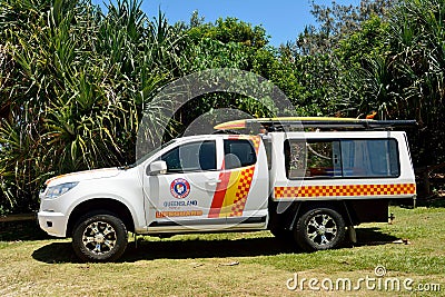 Lifeguard patrol car at Sunshine Beach south of Noosa, QLD. Editorial Stock Photo