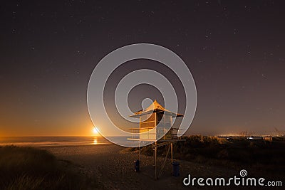 Lifeguard patrol tower at night, Gold Coast Australia Stock Photo