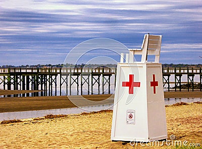 Lifeguard Rescue stand chair at Walnut Beach Editorial Stock Photo